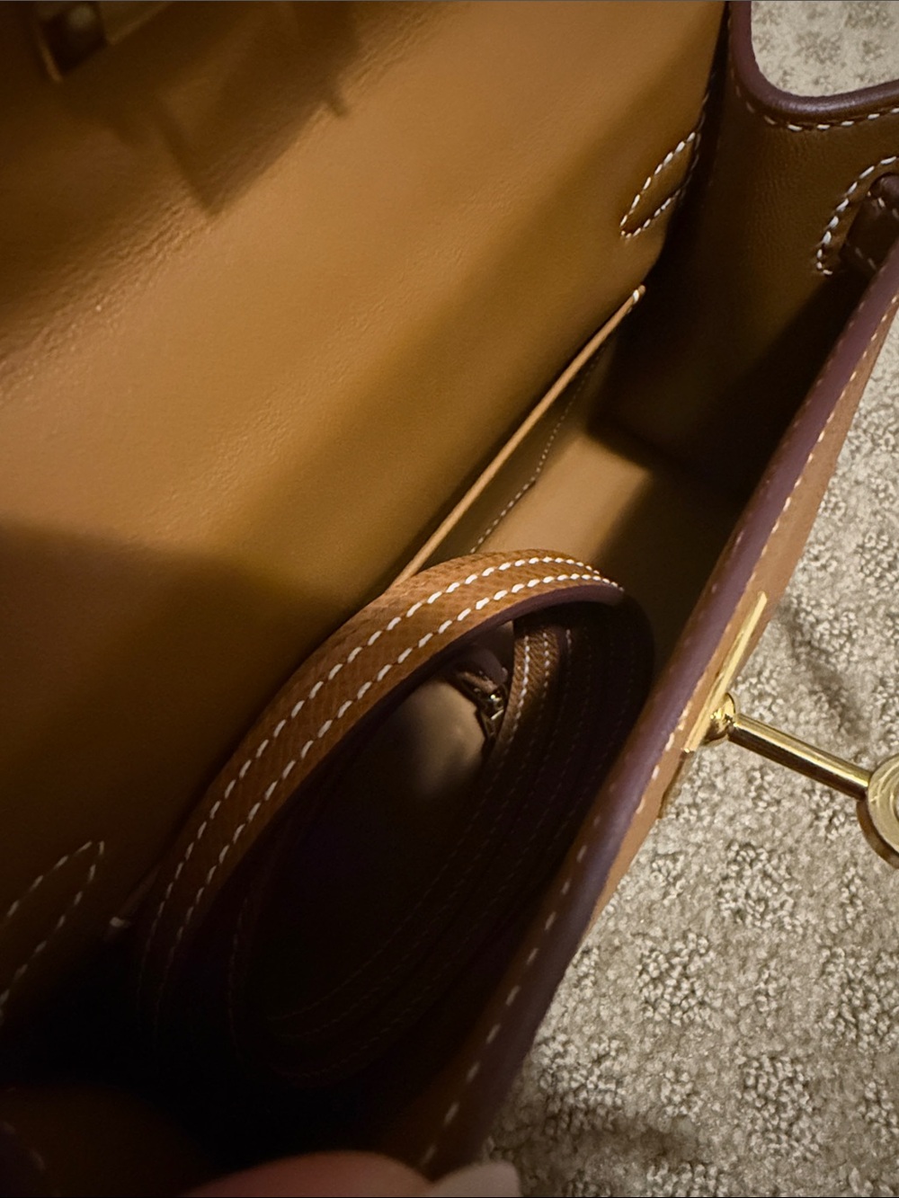 Mini Top-Handle Bag in Tan with Scarf-Wrapped Handle - Picture 6 of 11
